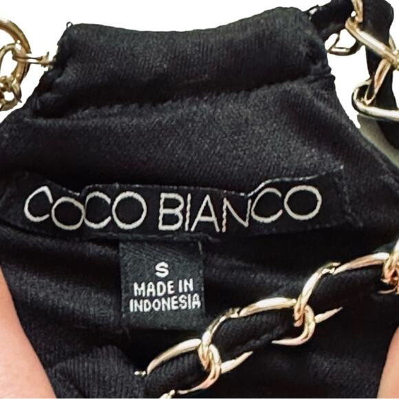 Coco Bianco Halter Top Black Gold Tone Chain Neckline Sleeveless Blouse Small - Picture 3 of 12